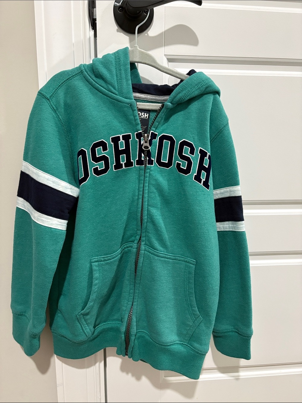 OshKosh B'gosh Teal Hooded Zip Sweatshirt with Navy & White Stripes